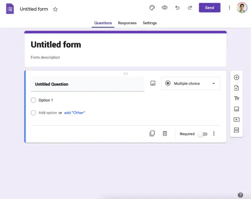 Google Forms: create new survey