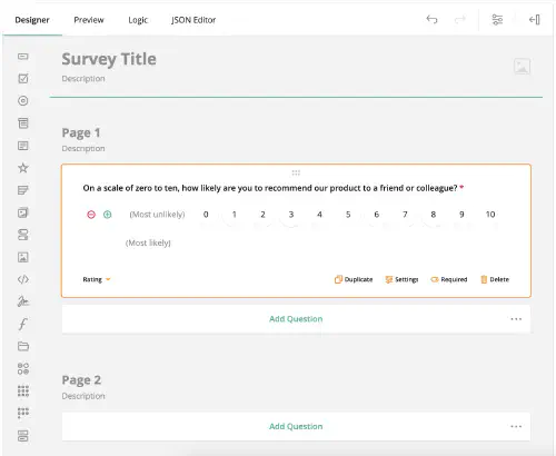 SurveyJS creator view