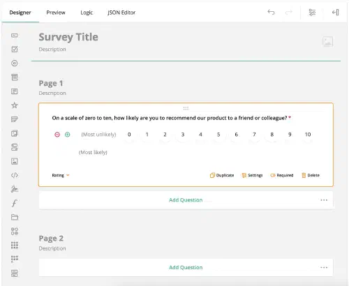SurveyJS creator view