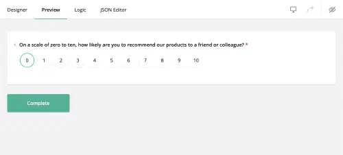 SurveyJS preview tab