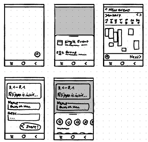 First UI sketch "create event" flow.