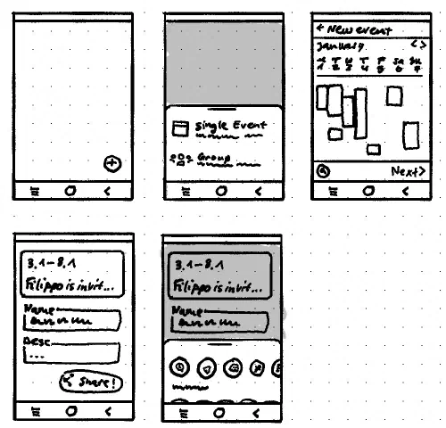 First UI sketch "create event" flow.