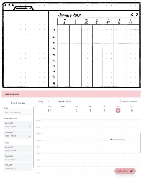 Sketch of the calendar view and final product.
