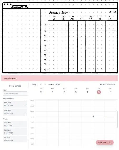 Sketch of the calendar view and final product.