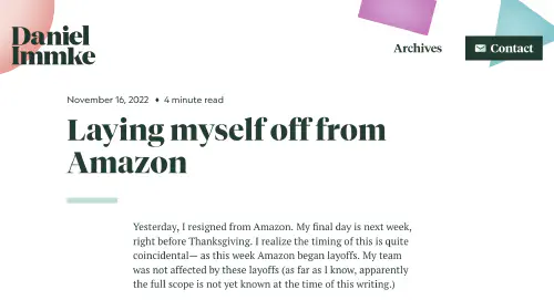 Screenshot of https://daniel.do/article/laying-myself-off-from-amazon/