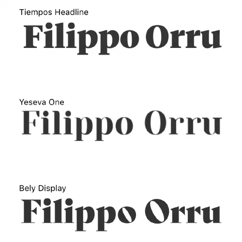 Comparing fonts: Tiempos Headline, Yeseva One, Bely Display
